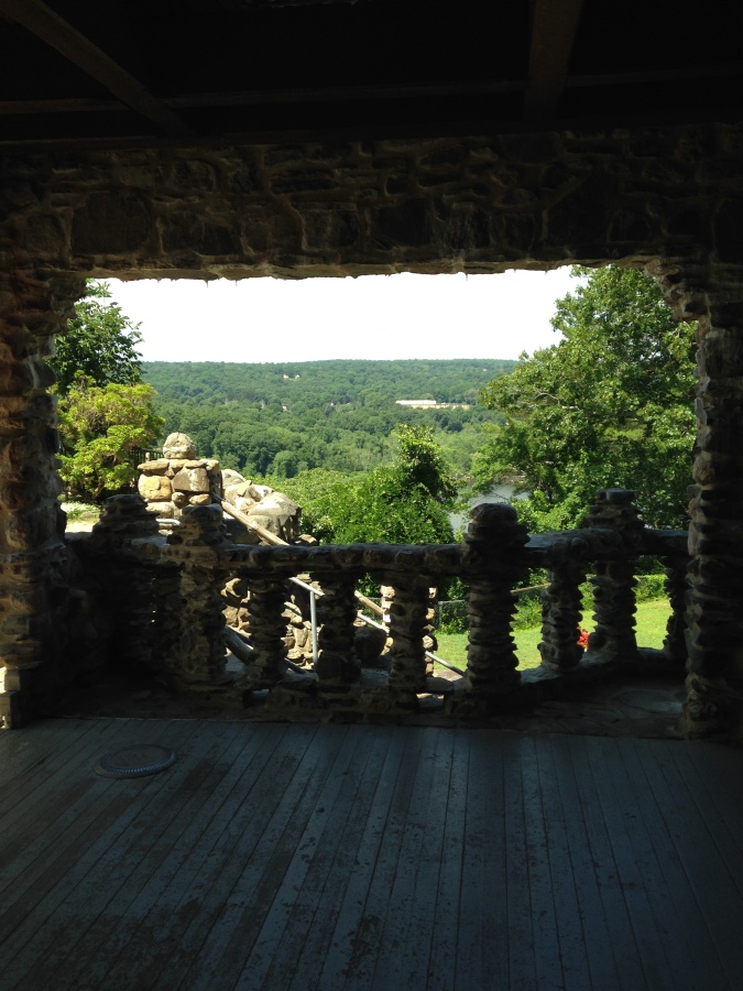 view out of a patio from the castle